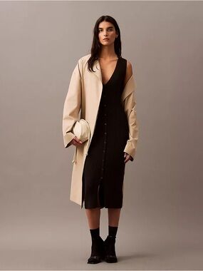 Calvin Klein Black Button-Front Ribbed Dress